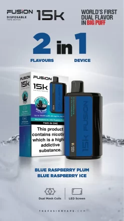 Fusion 2 in 1 Disposable Vape - Blue Raspberry Plum + Blue Raspberry Ice 20mg (15000Puffs)