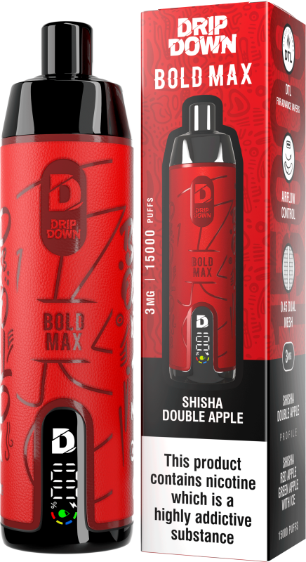 Drip Down Bold Max Shisha Double Apple - 15000 Puffs 3mg DTL Disposable ...