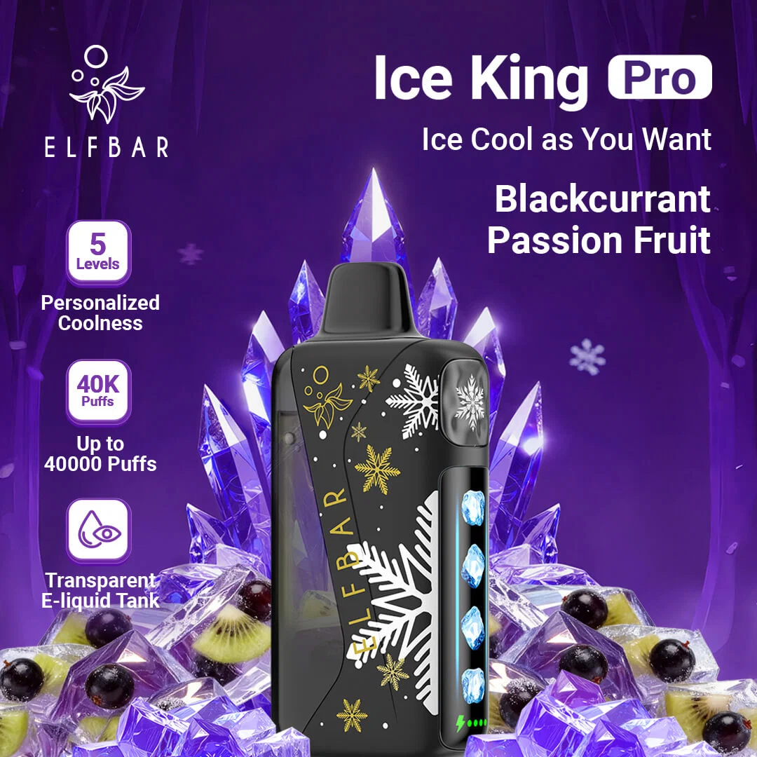 Elf Bar Ice King Pro 40K Disposable Vape – Blackcurrant Passionfruit (50mg) (40,000 Puffs)